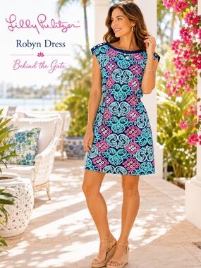 Lilly Pulitzer Robyn Dress Behind The Gate Print Pima Cotton Shift XS